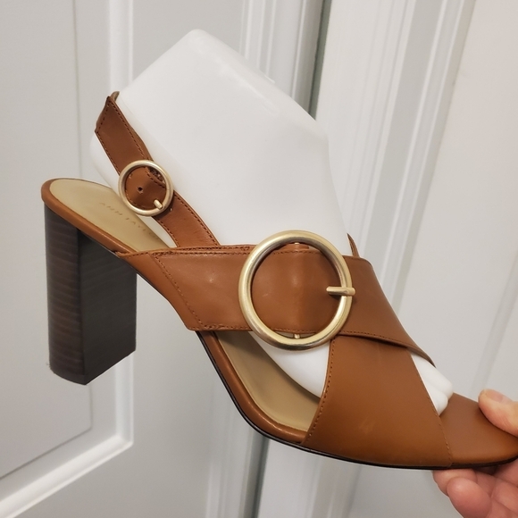 Ann Taylor Cognac in Color Leather Double Strap Buckle Close Block Sanda… - Picture 5 of 13